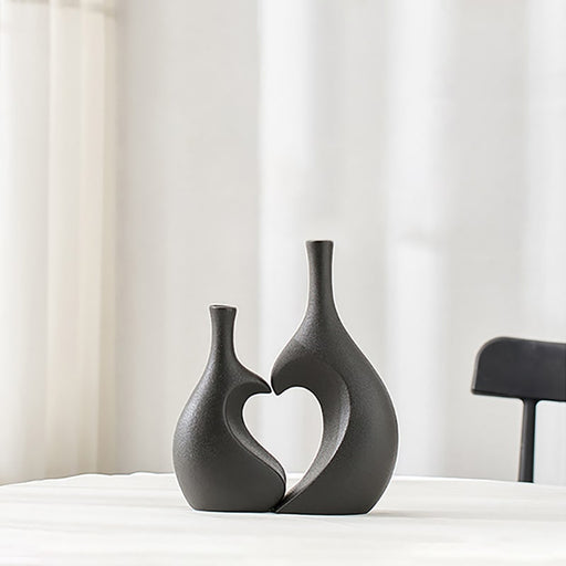 Black Heart Shaped Vase Set - Creative Living