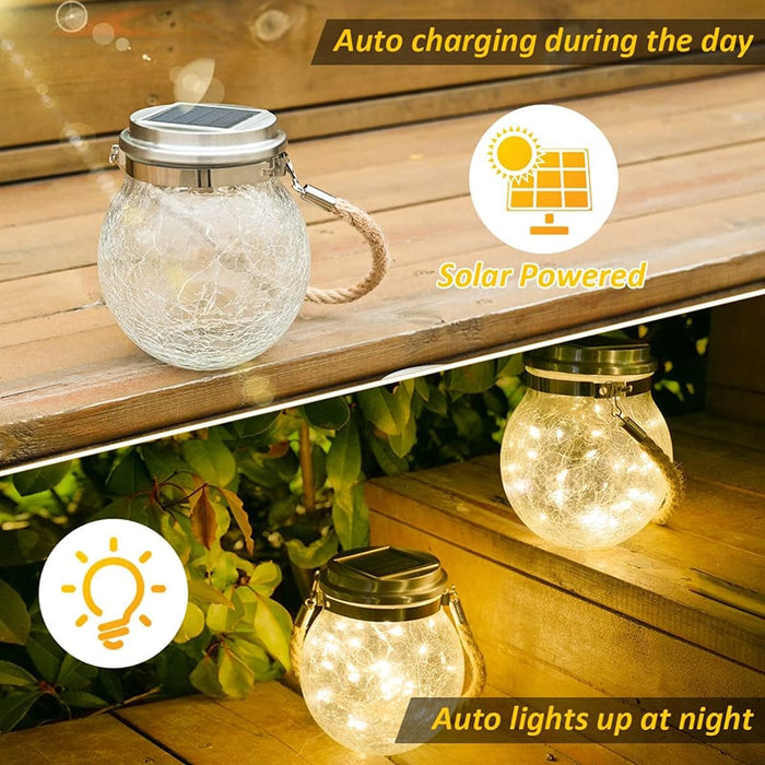 Fluorescent Solar Wire Cracked Lantern Jar - Creative Living