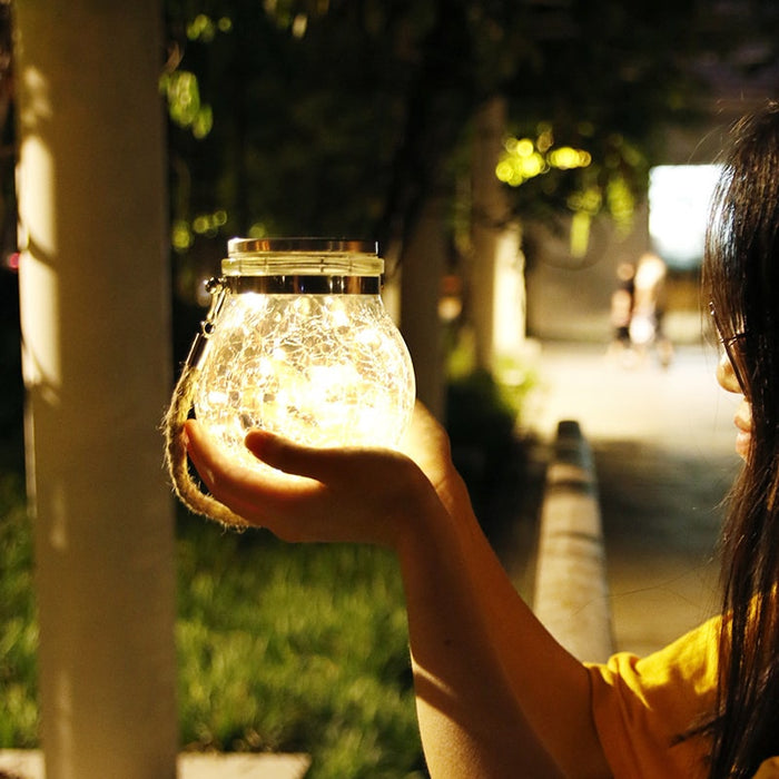 Fluorescent Solar Wire Cracked Lantern Jar - Creative Living