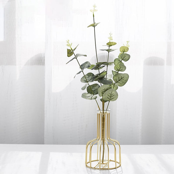 Golden Metal Vase with Artificial Flower - Creative Living