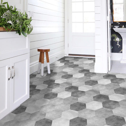 Grey Hexagon Tile Floor Decal - Creative Living