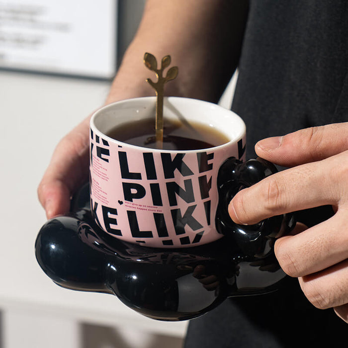 Ceramic Petal Coffee Mug Set Pink & Black - Creative Living