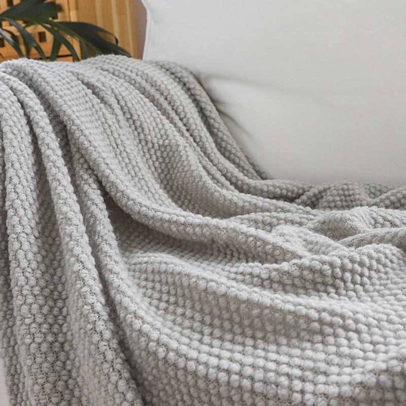 Light Grey Knitted Throw Blanket with Tassels | Warm Cozy Decorative ...